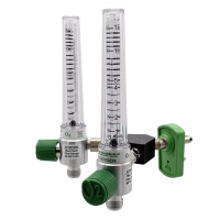 Two aluminum oxygen flowmeters attached to a y block with a chemetron style fitting